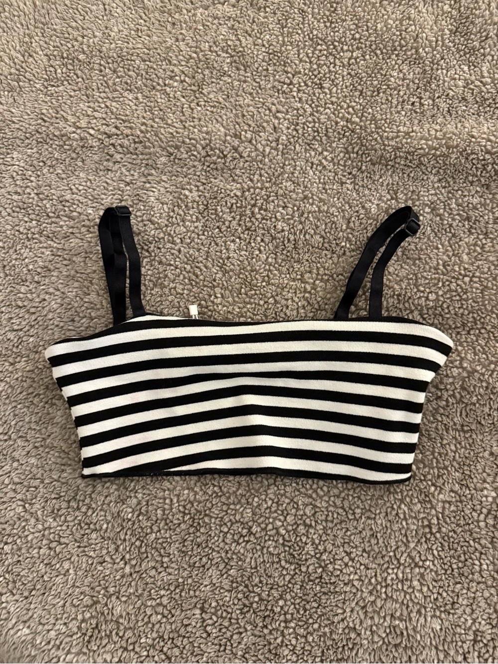 Zara Black & White Striped Bandeau Crop Top with Straps